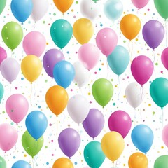 Colorful balloons and confetti on white background for celebrations and parties