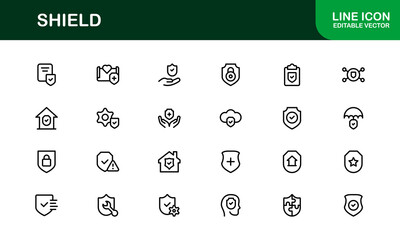 Shield and Security Modern Professional Line Icon Set – Minimal Vector Icons for Protection and Safety Concepts