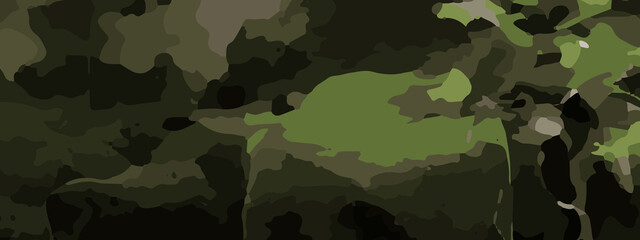 Dense Jungle Camouflage Vector Pattern With Olive Green, Khaki, and Dark Brown Leaf Shapes. Seamless Camouflage Background With Abstract Forest Leaves in Earth Tones for Military and Outdoor Designs