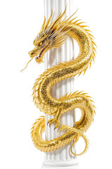 Golden Dragon of Power: A resplendent, golden dragon, coiled majestically around a pillar, exuding strength and ancient wisdom. The light highlights the dragon's intricate scales and fierce gaze.