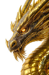 Majestic Golden Dragon Portrait: A close-up portrayal of a magnificent golden dragon, its intricate scales gleaming, piercing eyes blazing with intensity.