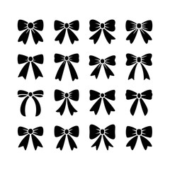 Elegant Bow Silhouettes in Monochrome: A collection of black bow illustrations showcasing various designs.