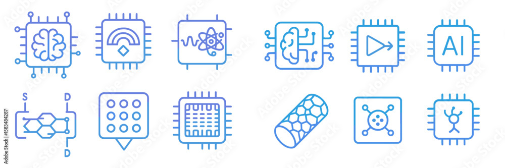 Poster innovative technology icons showcasing artificial intelligence and data science concepts in a creati