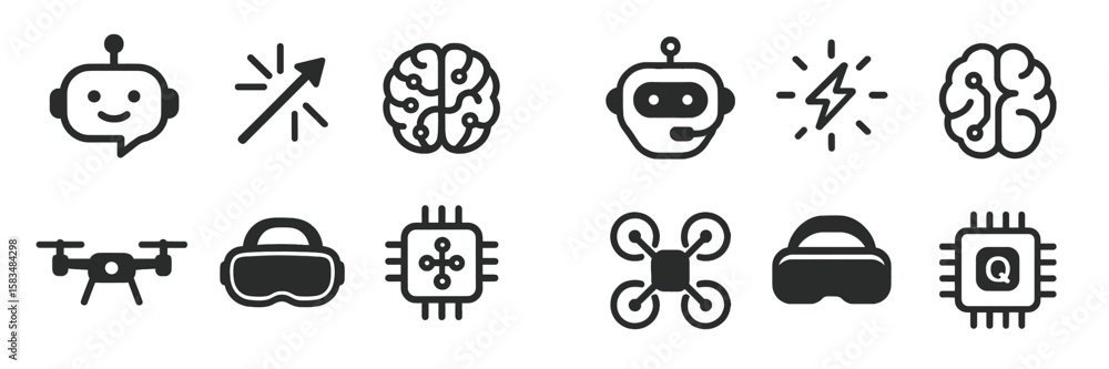 Poster exploring artificial intelligence concepts with various icons representing technology and innovation