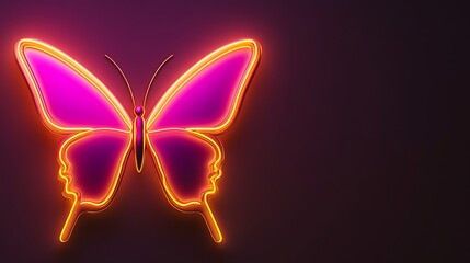 Neon pink butterfly on dark background