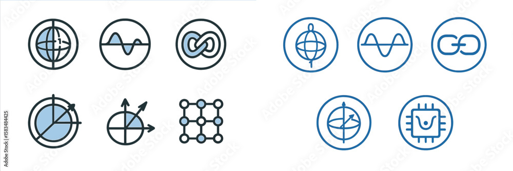 Poster a collection of vector icons illustrates various digital concepts such as data processing, connectiv