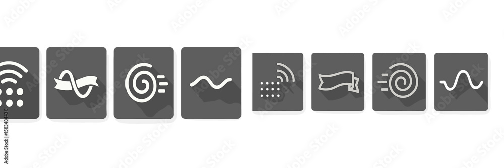 Poster creative icons depicting various forms of movement and sound in a simple black and white design