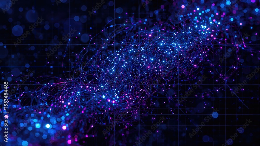 Poster business presentation and broadcast background with abstract particles in a digital corporate techno