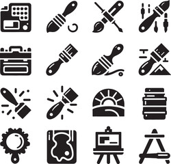 Obraz premium A black vector set of construction and tools icons
