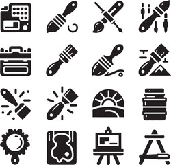 Collection of black vector construction and tools icons set, symbols, and illustrations
