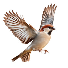 Obraz premium A sparrow spreading its wings isolated on a transparent background