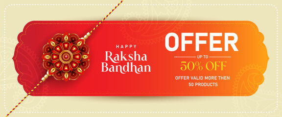 Naklejka na ściany i meble Indian Festival Raksha Bandhan Horizontal Vector Banner Template Design Illustration