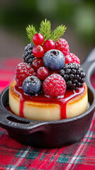 camping, Warm pancakes topped with berries on a camp plate.