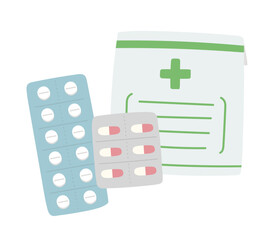 手描きの可愛い錠剤と袋のイラスト