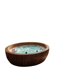 Element Isolated Transparent Relaxing wooden bowl filled with calming water. PNG DIE-CUT for advertising