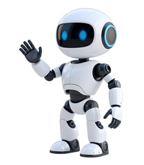 Cute friendly robot waving 3d illustration isolated on transparent or white background, png