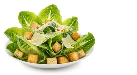 Gardinen Frisse groene salade knapperig brood heerlijke dressing. AI Generated © Lucas