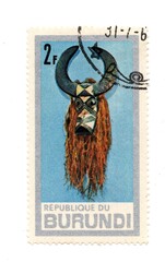 A vintage postage stamp from Burundi isolated on a white background.