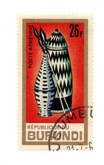 A vintage postage stamp from Burundi isolated on a white background.