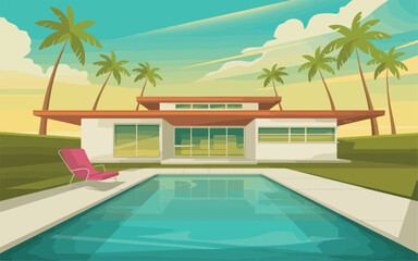 Luxury hotel swimming pool with palm trees, offering tropical summer relaxation and a perfect vacation escape