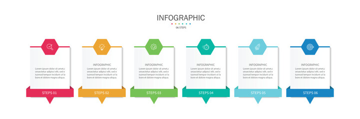 Design template for vector infographic labels with icons and 6 options or steps.
