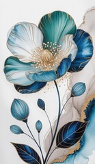  Exquisite Teal and Gold Abstract Floral Watercolor Painting Design