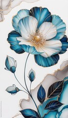  Exquisite Teal and Gold Abstract Floral Watercolor Painting Design