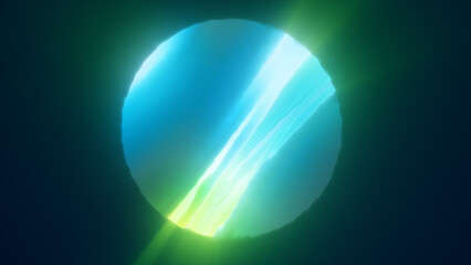 Bright abstract sphere levitating with soft glow in a dark and minimal environment