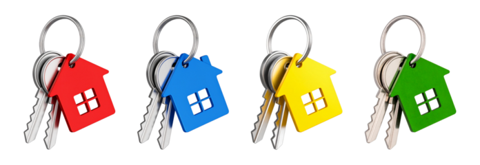 Collection set of House keychain with house pendant isolated on transparent or white background, png