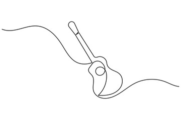 Obraz premium Continuous one line guitar drawing vector simple outline musical instrument minimalist style