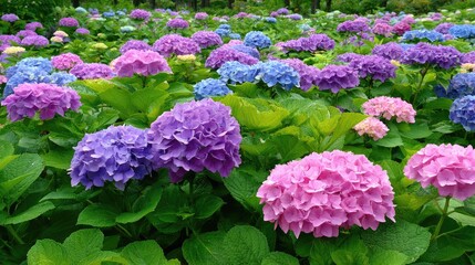 Vibrant hydrangeas in a garden.