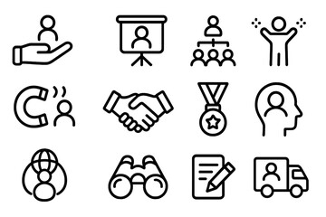 Minimalist outline icons for business and success themes