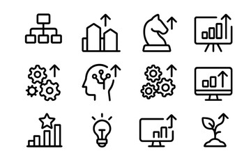 Minimalist icons representing growth and strategy with business elements