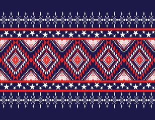 Bold Tribal Geometric Pattern with Diamonds, Triangles, and Stars on Navy