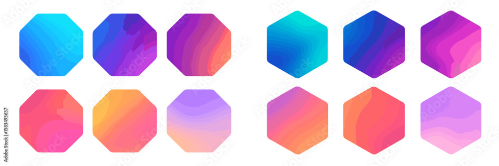 Poster colorful geometric shapes with gradient effects displayed in a creative arrangement for design inspi