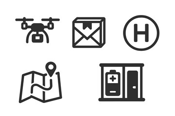 Delivery drones, maps, and charging stations seen in innovative logistics setup for urban environments