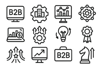 B2b and business icons in linear style with analytics and strategy elements