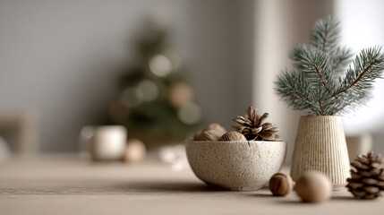 capture essence of minimalist christmas celebration in usa focusing on natural materials