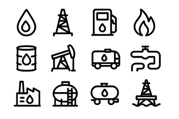 Oil industry icons: linear energy and gas exploration symbols on dark background