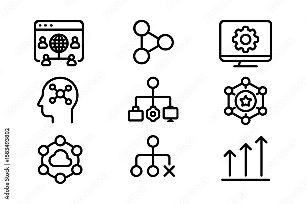 Fototapete Linear business technology icons set for web and mobile interfaces