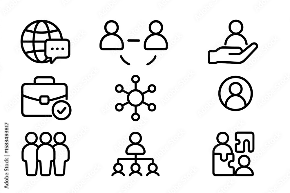 Poster business and networking icons set with communication and teamwork symbols