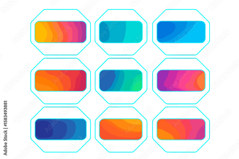 Poster colorful gradient backgrounds arranged in a grid pattern on a white surface showcasing vibrant desig