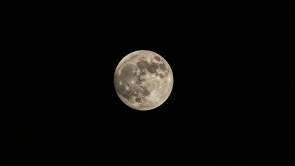 highly detailed full moon illuminated in a clear night sky with dark backdrop showing lunar surface features and craters