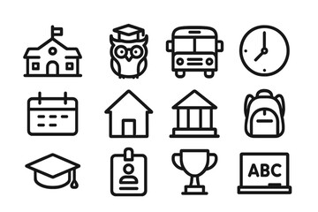 Minimalist education icons: school, learning, and academic themes