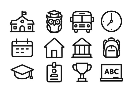 Minimalist education icons: school, learning, and academic themes