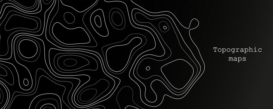 Topographic maps displaying intricate contours and lines on a contrasting black background for design and educational purposes