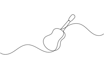 Obraz premium Continuous one line guitar drawing vector simple outline musical instrument minimalist style