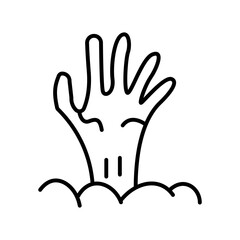 Icon of a zombie hand rising from the ground. Suitable for graveyard, horror, Halloween, and thriller-themed projects. Outline icons Collection. editable stroke. vector illustration.
