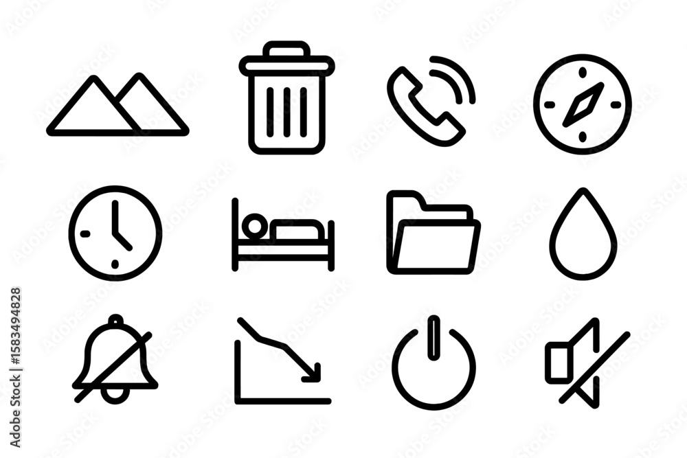 Poster set of black line icons on gray background for modern web and app design