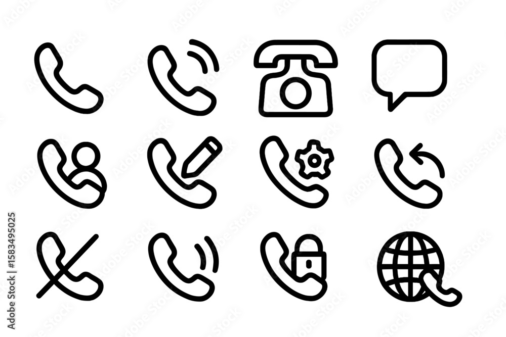 Poster set of linear phone and communication icons in minimalist style
